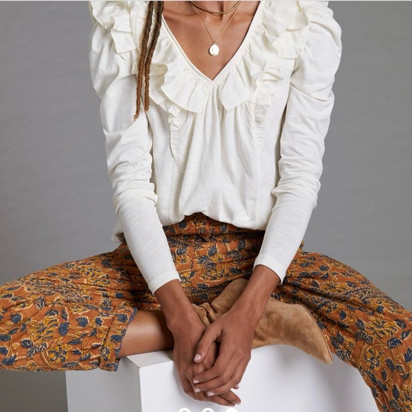 Anthropologie Tops - Anthropologie Ruffled V-Neck Top, Small